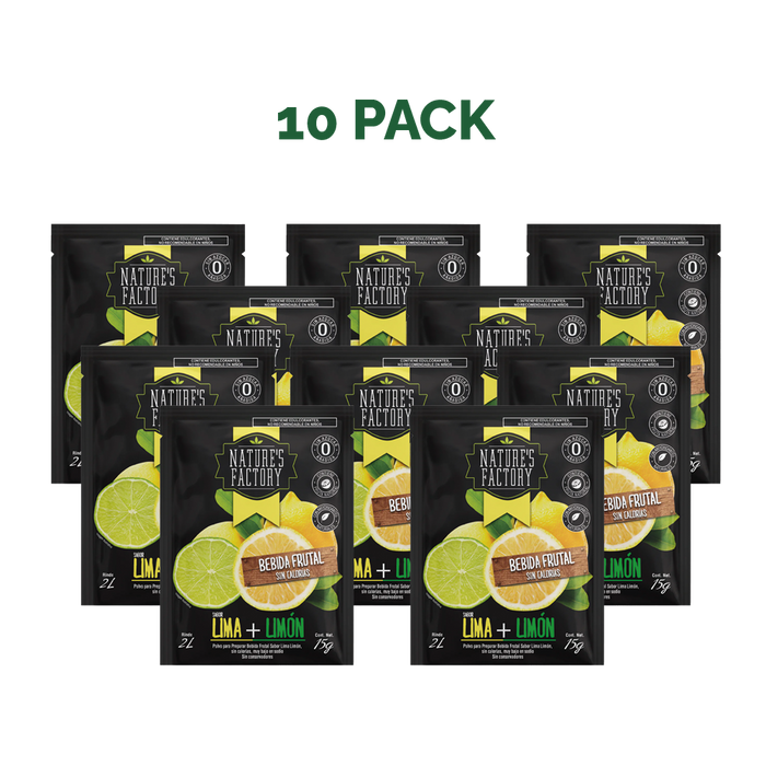 Nature’s Factory • Bebida Frutal en Polvo Sabor Lima + Limón Sin Calorías / 10 pzas.