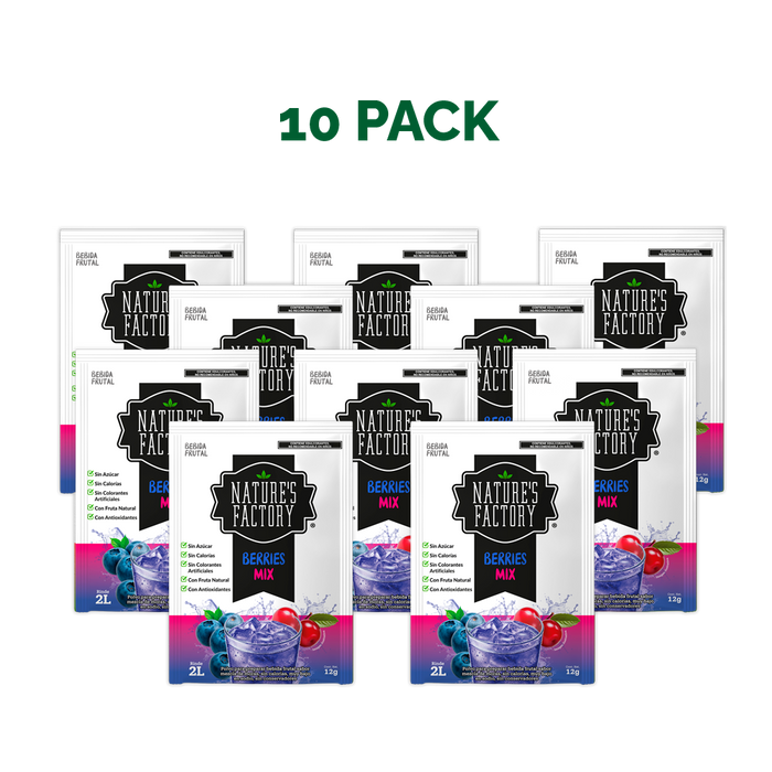 Nature’s Factory • Bebida Frutal en Polvo Sabor Berries Mix Sin Calorías / 10 pzas.