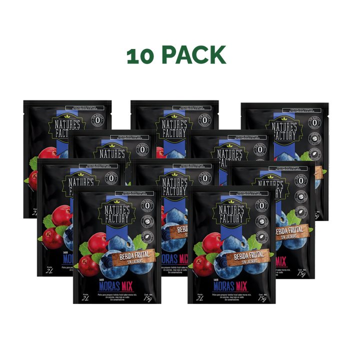 Nature’s Factory • Bebida Frutal en Polvo Sabor Moras Mix Sin Calorías / 10 pzas.
