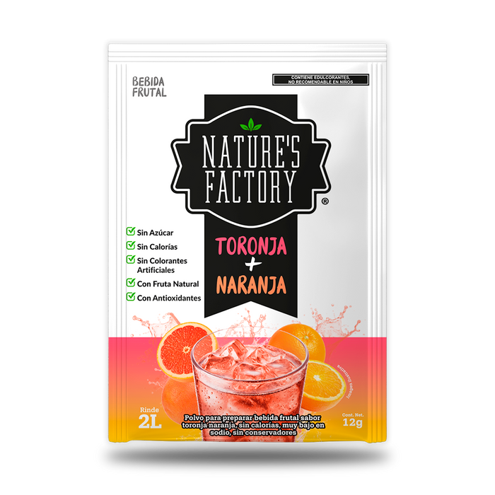 Nature’s Factory • Bebida Frutal en Polvo Sabor Toronja + Naranja Sin Calorías / 10 pzas.