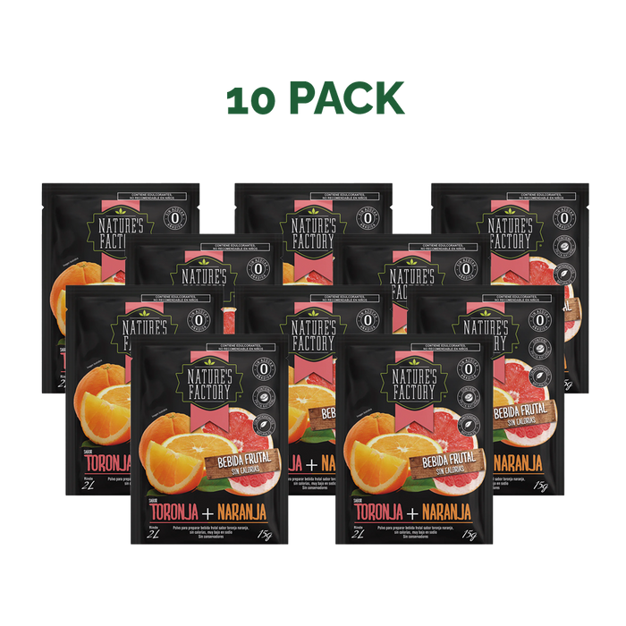 Nature’s Factory • Bebida Frutal en Polvo Sabor Toronja + Naranja Sin Calorías / 10 pzas.