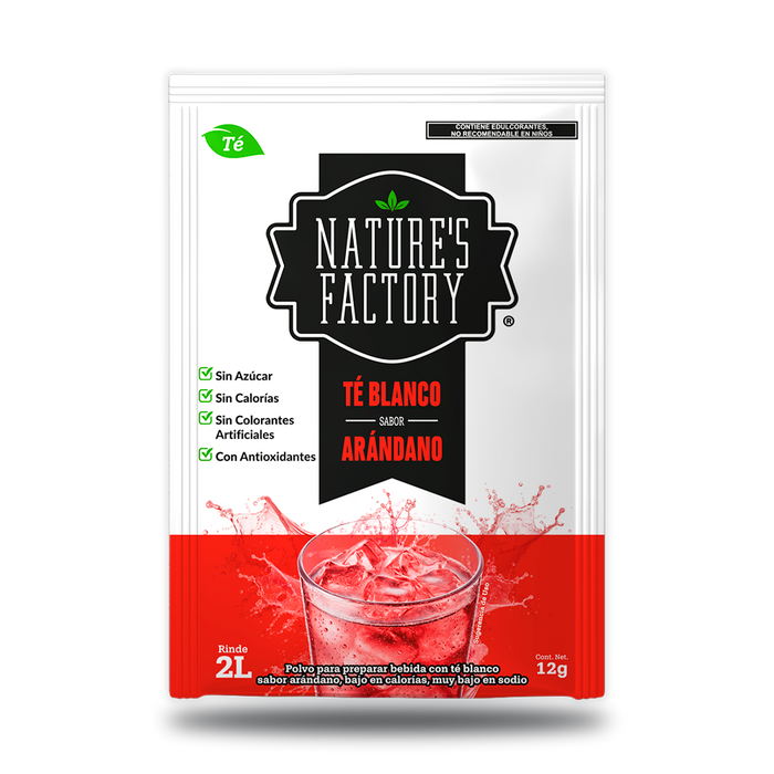 Nature’s Factory • Té Blanco en Polvo Sabor Arándano bajo en Calorías / 10 pzas.