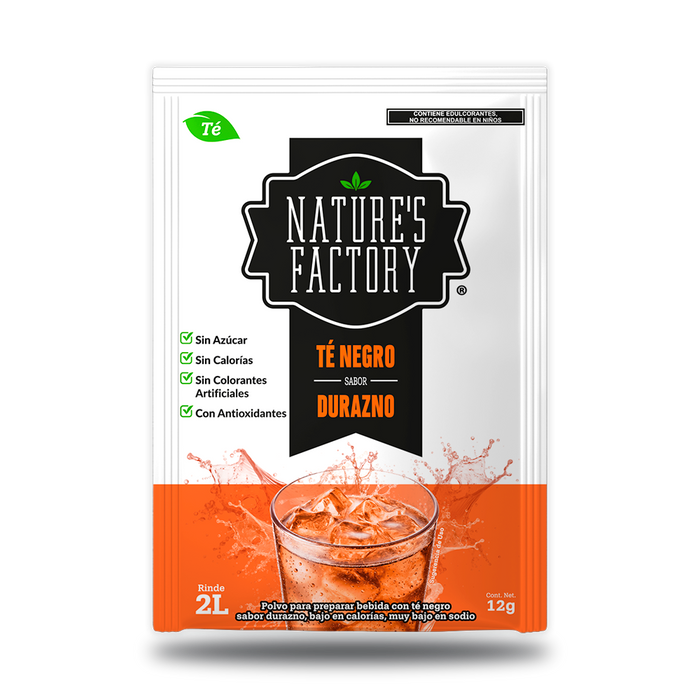 Nature’s Factory • Té Negro en Polvo Sabor Durazno bajo en Calorías / 10 pzas.