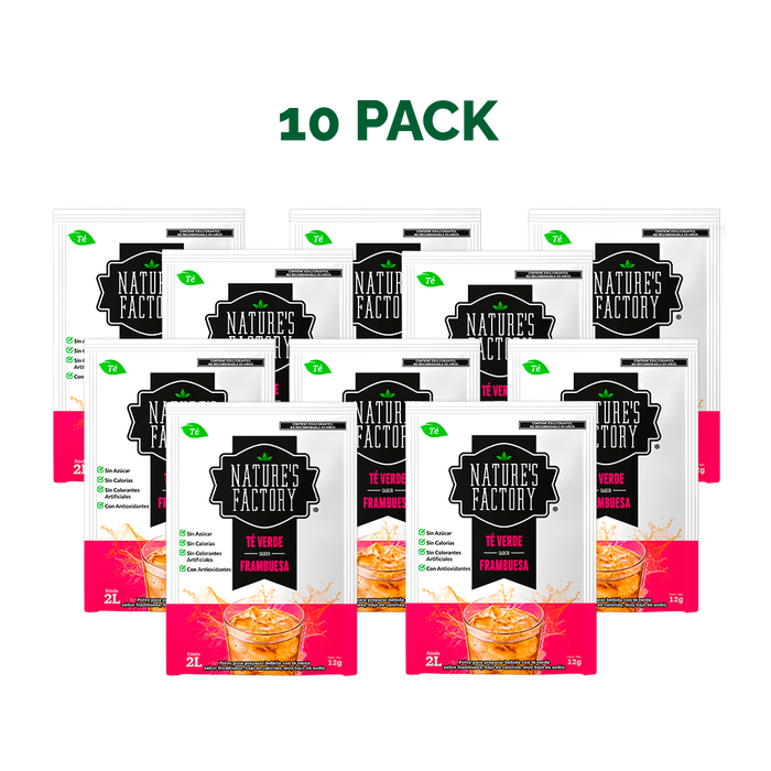 Nature’s Factory • Té Verde en Polvo Sabor Frambuesa bajo en Calorías / 10 pzas.