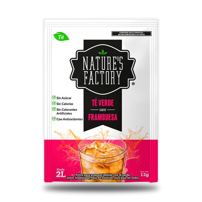 Nature’s Factory • Té Verde en Polvo Sabor Frambuesa bajo en Calorías / 10 pzas.