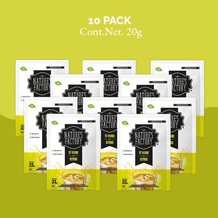 Nature’s Factory • Té Verde en Polvo Sabor Citrus bajo en Calorías / 10 pzas.