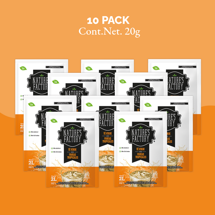 Nature’s Factory • Té Verde en Polvo Sabor Frutas Tropicales bajo en Calorías / 10 pzas.