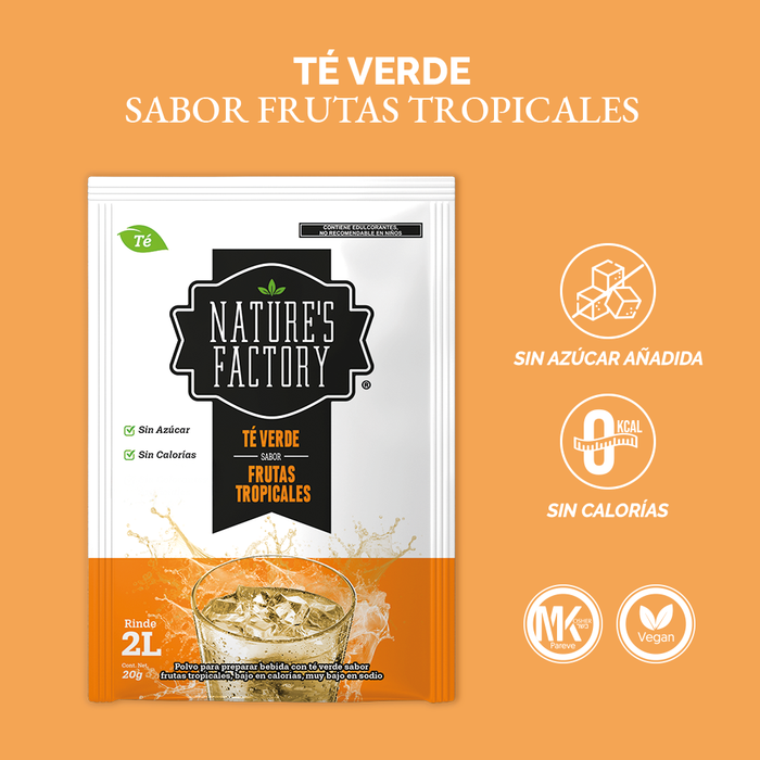 Nature’s Factory • Té Verde en Polvo Sabor Frutas Tropicales bajo en Calorías / 10 pzas.