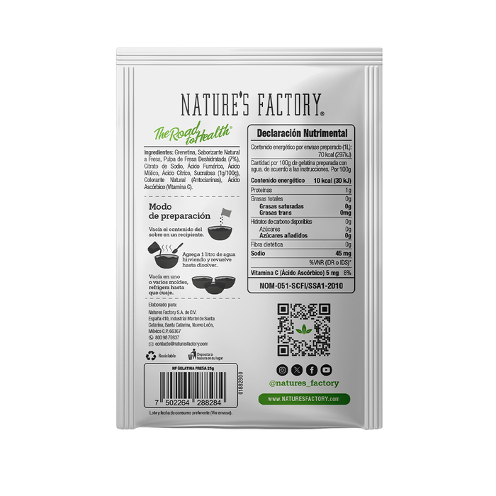 Nature’s Factory • Gelatina en Polvo sabor Fresa / Pack de 10 pzas