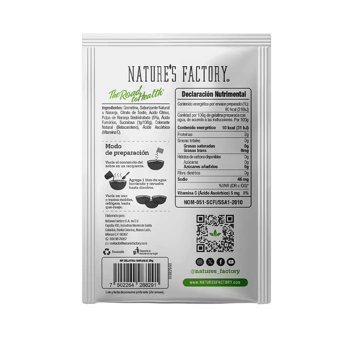 Nature’s Factory • Gelatina en Polvo sabor Naranja / Pack de 10 pzas