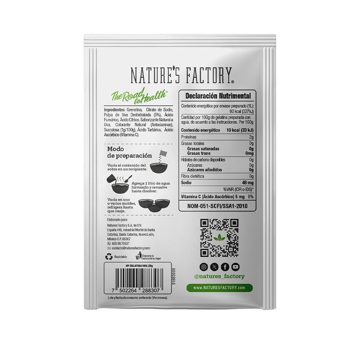 Nature’s Factory • Gelatina en Polvo sabor Uva / Pack de 10 pzas