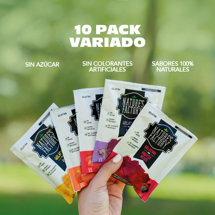 Nature’s Factory • Gelatina en Polvo Sabores Variados / Pack de 10 pzas