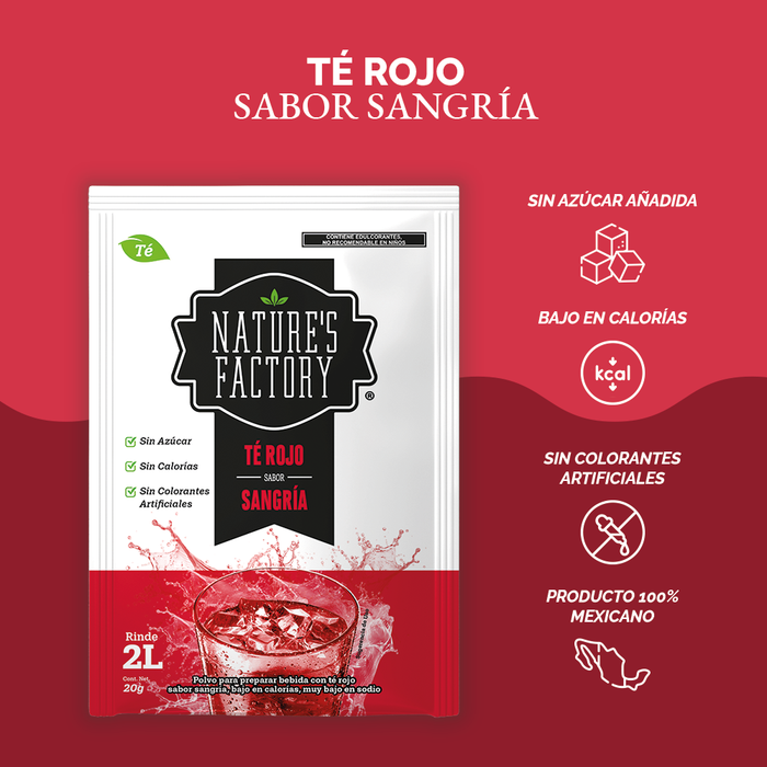 Nature’s Factory • Té Rojo en Polvo Sabor Sangría bajo en Calorías / 10 pzas.