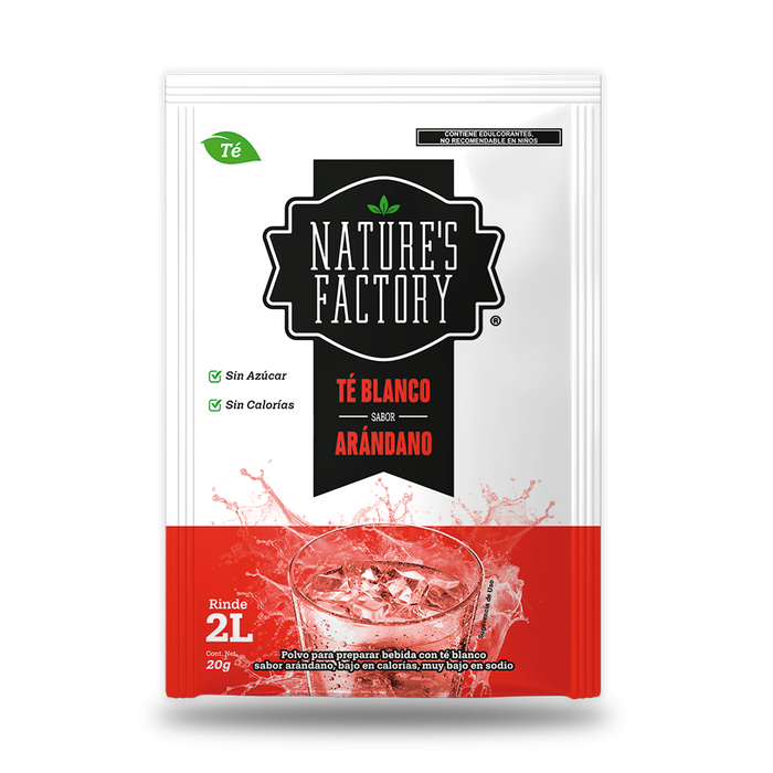 Nature’s Factory • Té Blanco en Polvo Sabor Arándano bajo en Calorías / 10 pzas.