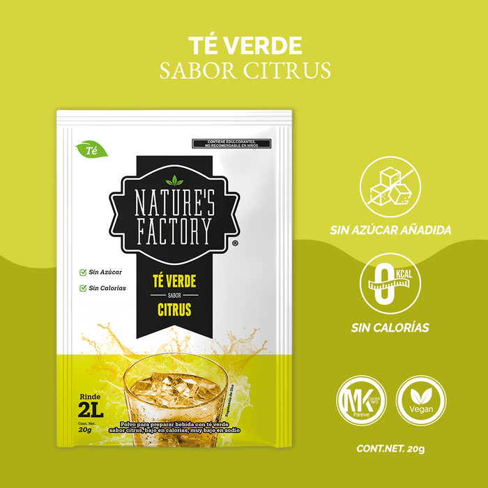 Nature’s Factory • Té Verde en Polvo Sabor Citrus bajo en Calorías / 10 pzas.