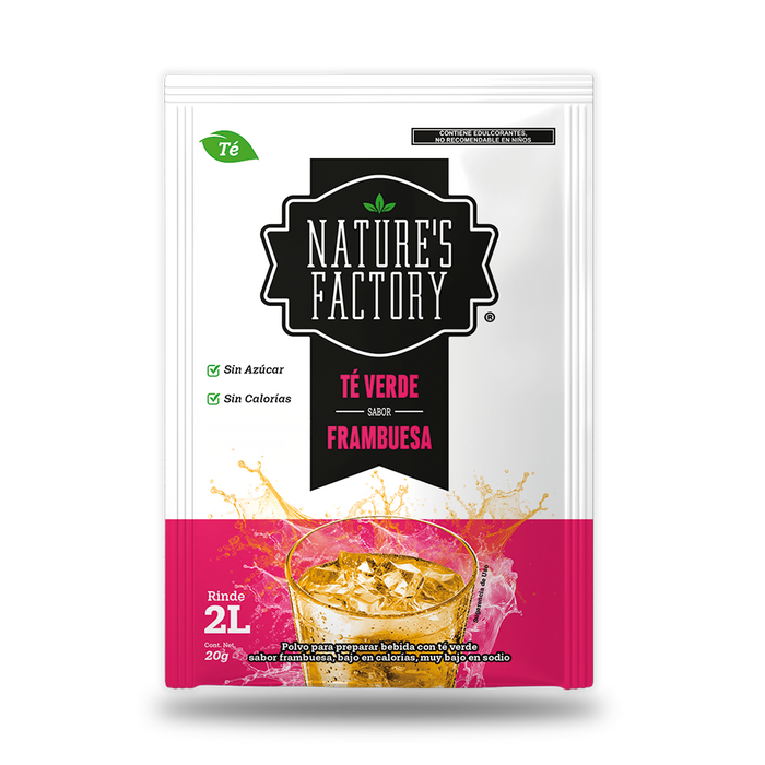 Nature’s Factory • Té Verde en Polvo Sabor Frambuesa bajo en Calorías / 10 pzas.