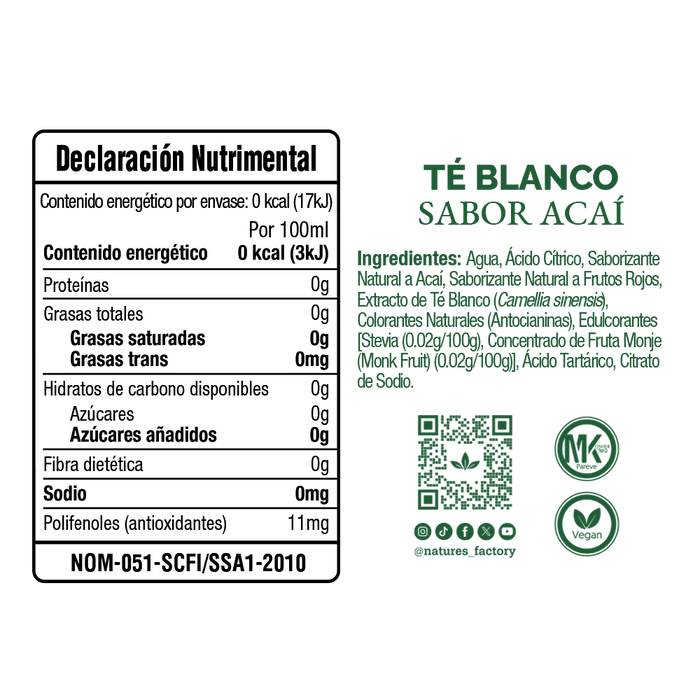 Nature’s Factory • Té Blanco Sabor Acaí Sin Azúcar | 12 piezas