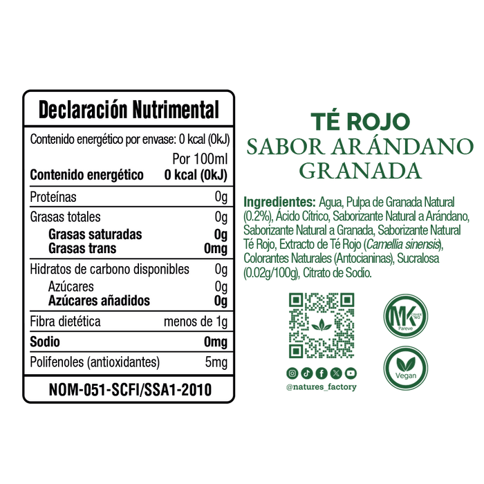 Nature’s Factory • Té Rojo Sabor Arándano Granada Sin Azúcar | 12 piezas