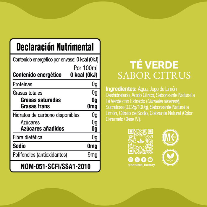 Nature’s Factory • Té Verde Sabor Citrus Sin Azúcar | 12 piezas