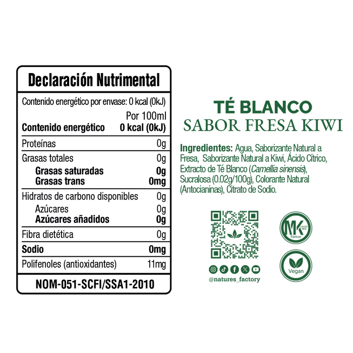 Nature’s Factory • Té Blanco Sabor Fresa Kiwi Sin Azúcar | 12 piezas