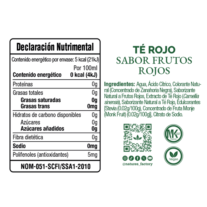 Nature’s Factory • Té Rojo Sabor Frutos Rojos Sin Azúcar | 12 piezas