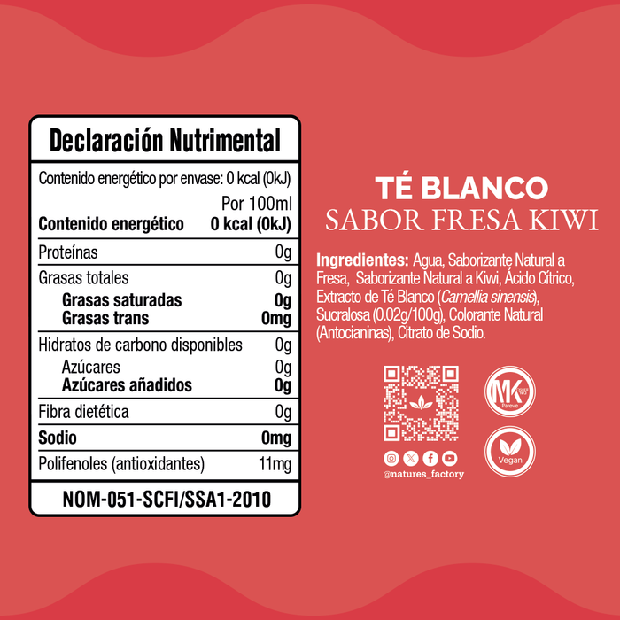 Nature’s Factory • Té Blanco Sabor Fresa Kiwi Sin Azúcar | 12 piezas