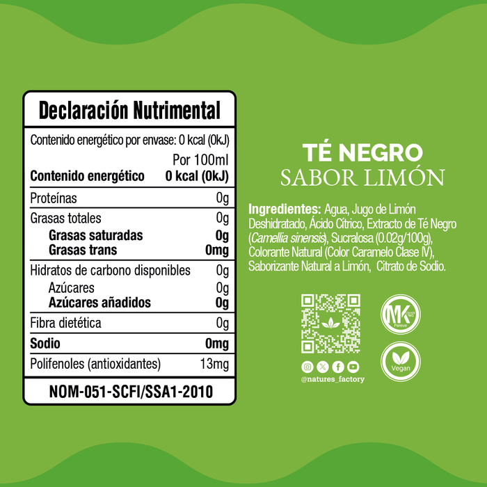 Nature’s Factory • Té Negro Sabor Limón Sin Azúcar | 12 piezas