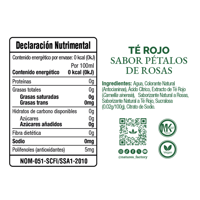 Nature’s Factory • Té Rojo Sabor Pétalos de Rosa Sin Azúcar | 12 piezas