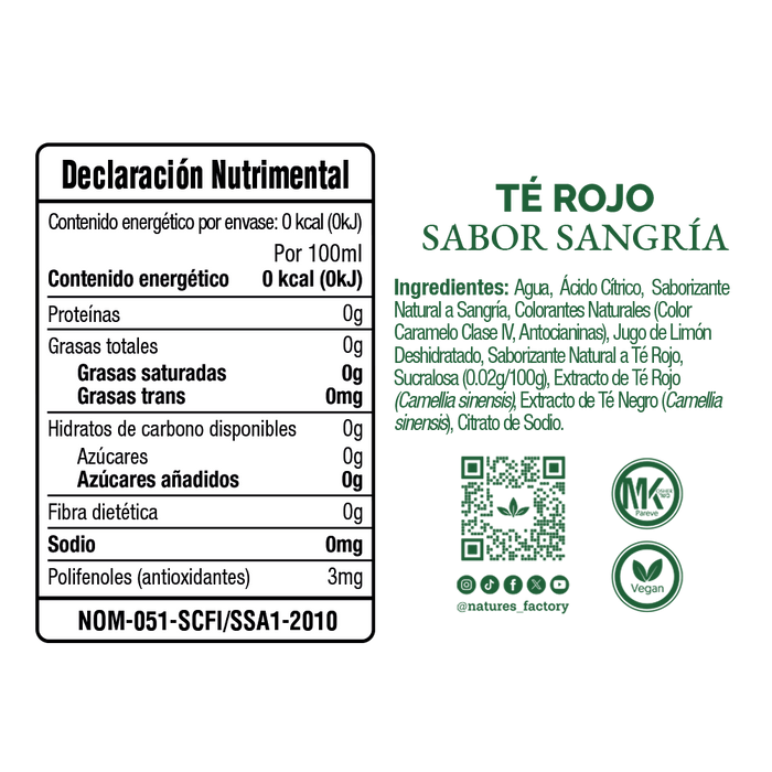 Nature’s Factory • Té Rojo Sabor Sangría Sin Azúcar | 12 piezas