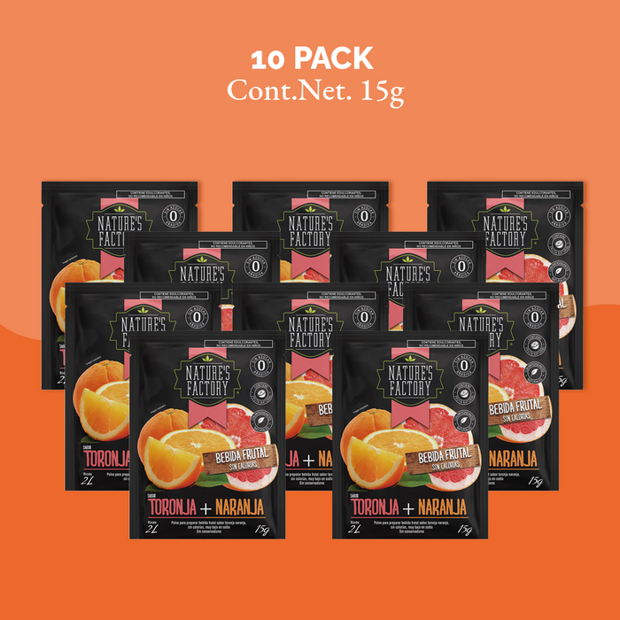 Nature’s Factory • Bebida Frutal en Polvo Sabor Toronja + Naranja Sin Calorías / 10 pzas.