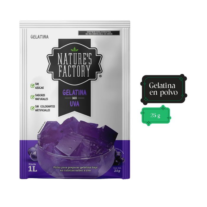 Nature’s Factory • Gelatina en Polvo sabor Uva / Pack de 10 pzas