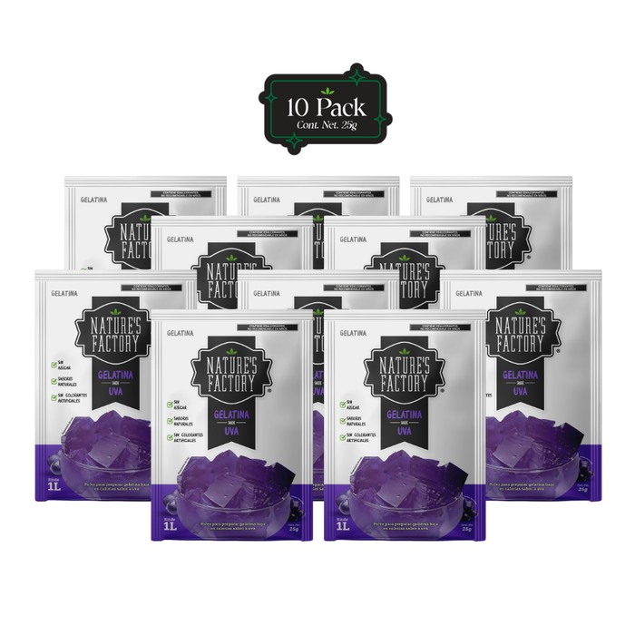 Nature’s Factory • Gelatina en Polvo sabor Uva / Pack de 10 pzas