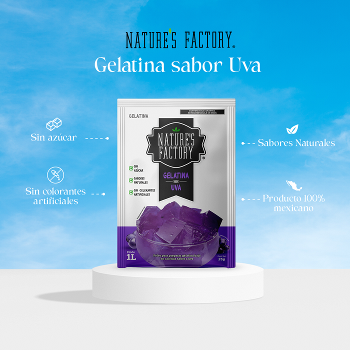 Nature’s Factory • Gelatina en Polvo sabor Uva / Pack de 10 pzas