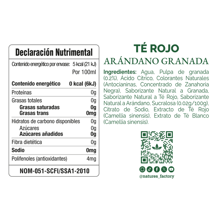 Nature’s Factory • Té Rojo Sabor Arándano Granada Sin Azúcar en Lata | 12 piezas